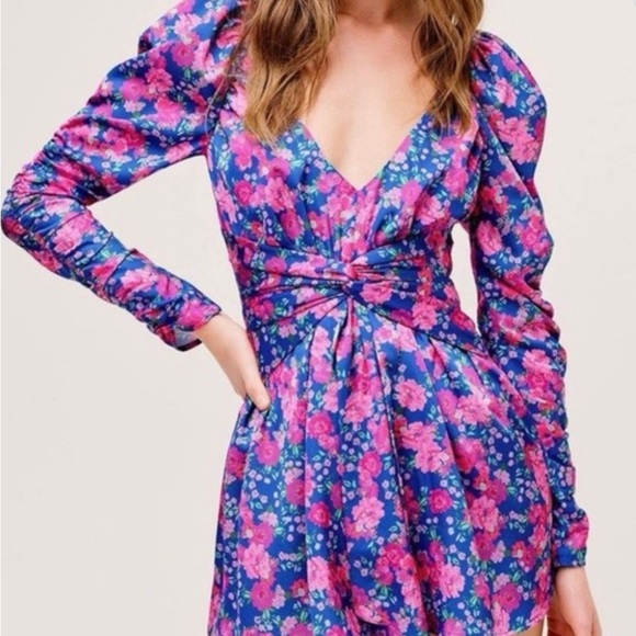 For Love & Lemons Annie Mini Dress Cobalt Floral Size X-S - Picture 6 of 7